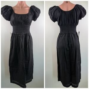 Pomander Place Short Puff Sleeve Square Neck Flynn Midi Dress Black Size XS NWT